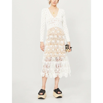 Shop Loewe X Paula's Ibiza Cotton-crochet Midi Dress In Off-white