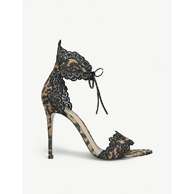 Shop Gianvito Rossi Evie 105 Lace-trimmed Leopard-print Satin Heeled Sandals In Other