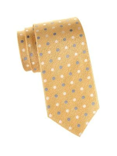 Shop Isaia Men's Polka Dot Silk Tie In Yellow Grey