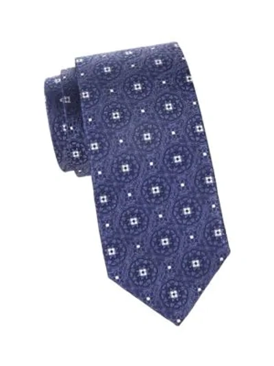 Shop Isaia Medallion Silk Tie In Blue