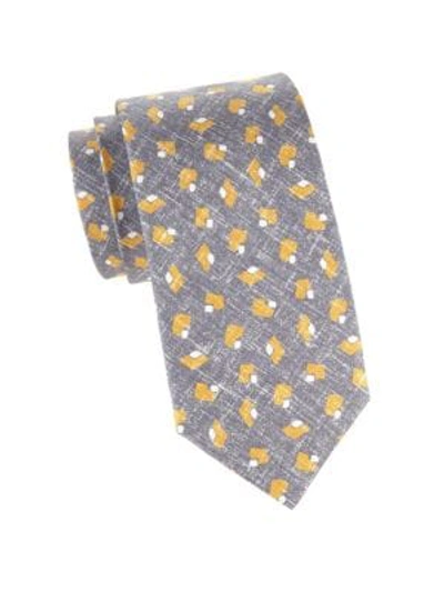 Shop Isaia Men's Faded Diamond Silk Tie In Grey Yellow