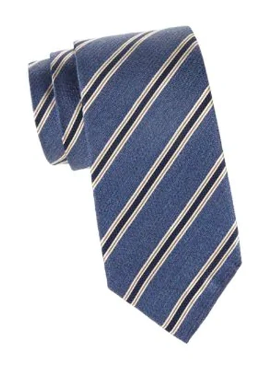Shop Isaia Men's Diagonal Stripe Silk Tie In Blue Brown