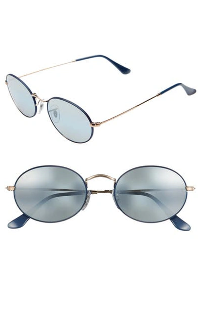 Shop Ray Ban 54mm Round Sunglasses - Gold/ Blue Mirror