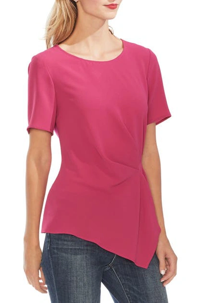 Shop Vince Camuto Side Pleat Mixed Media Blouse In Wild Hibiscus