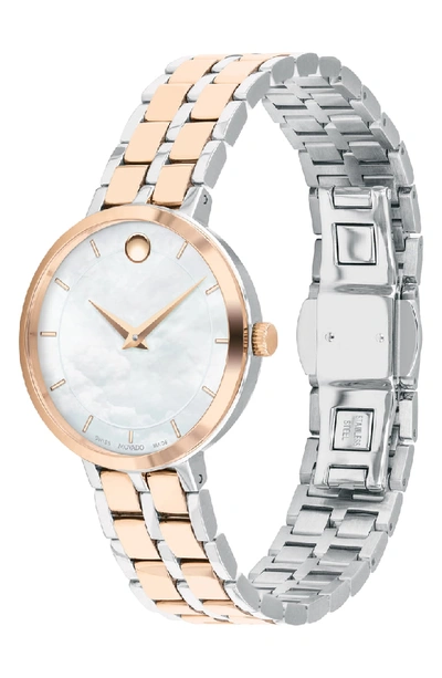 Shop Movado Kora Bracelet Watch, 28mm In Carnation Gld/ Wht Mop/ Silver