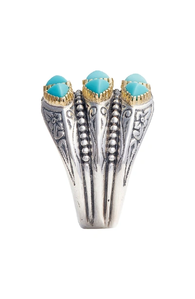 Shop Konstantino Trillion Verticale Semiprecious Stone Ring In Silver/ Gold/ Turquoise