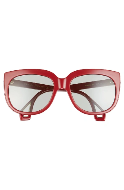 Shop Gucci 57mm Cat Eye Sunglasses - Shiny Burg Mazzu/grn Solid