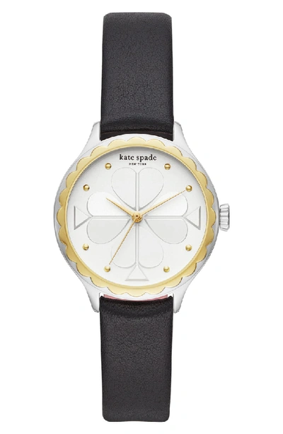 Shop Kate Spade Rosebank Scallop Leather Strap Watch, 32mm In Black/ White/ Silver