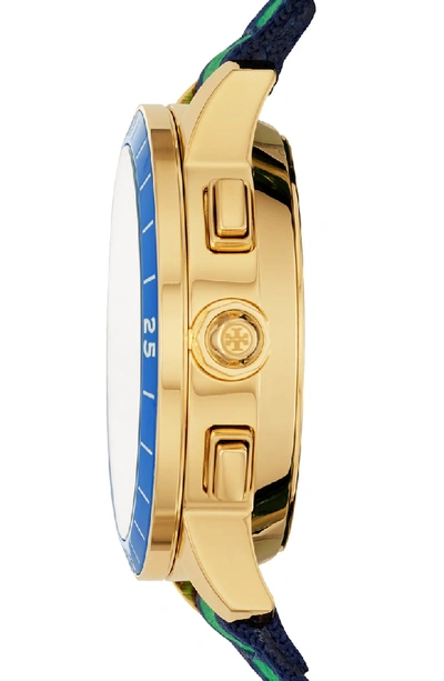 Tory Burch Collins Hybrid Nato Strap Smart Watch, 38mm In Blue/ Green/  White/ Gold | ModeSens