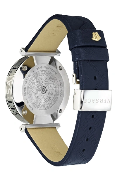 Shop Versace V Twist Leather Strap Watch, 36mm In Blue/ Silver