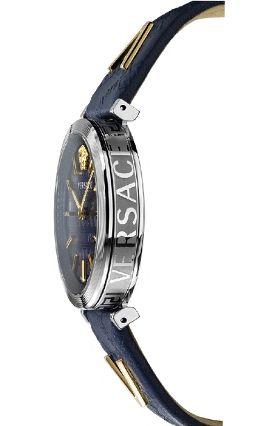 Shop Versace V Twist Leather Strap Watch, 36mm In Blue/ Silver