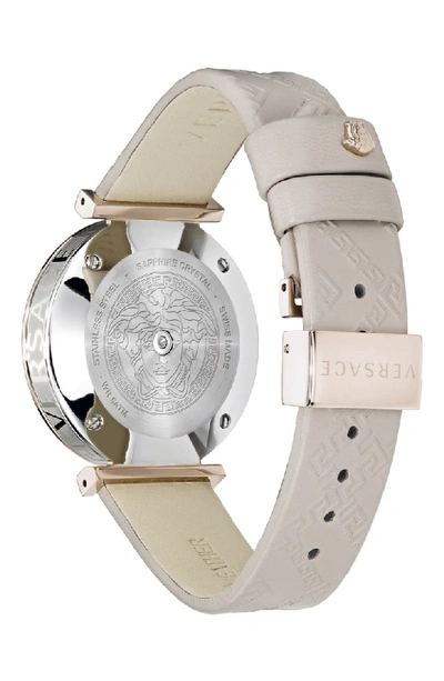 Shop Versace V Twist Leather Strap Watch, 36mm In Ivory/ Silver/ Rose Gold