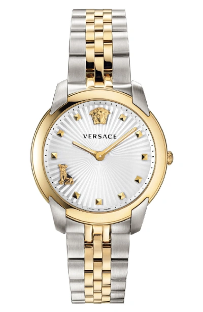 Shop Versace Audrey V Bracelet Watch, 38mm In Silver/ Gold