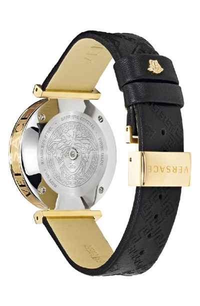 Shop Versace V Twist Leather Strap Watch, 36mm In Black/ Gold