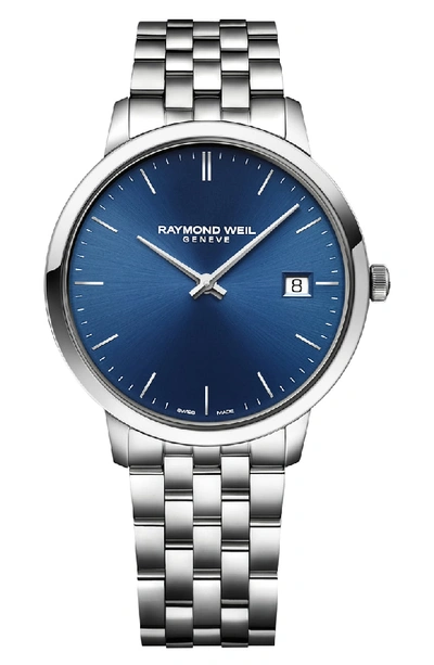 Shop Raymond Weil Toccata Bracelet Watch, 42mm In Silver/ Blue/ Silver