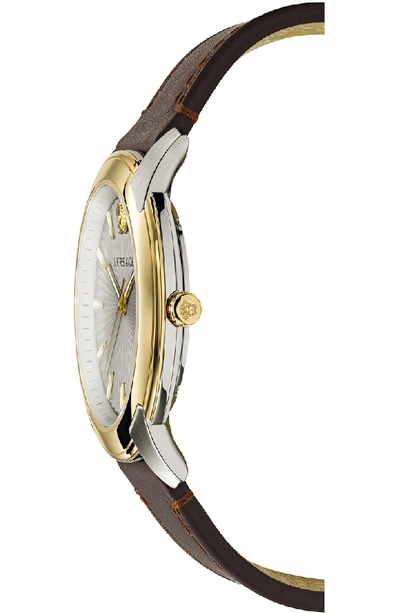 Shop Versace Urban Leather Strap Watch, 42mm In Brown/ Silver/ Gold