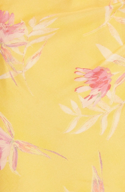 Shop Amur Vi Floral Print Silk One-shoulder Evening Dress In Golden Yellow