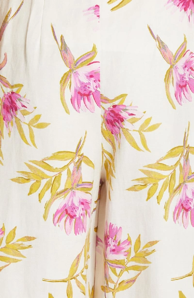 Shop Amur Aubry Floral Print Organic Linen & Cotton Pants In Ivory