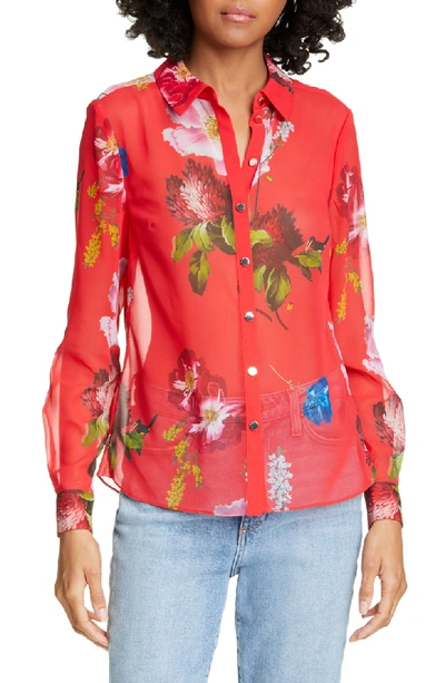 Shop Ted Baker Eevilin Floral Chiffon Blouse In Red