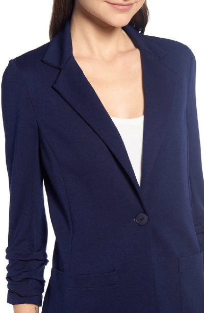 Shop Bailey44 'jane' Ruched Sleeve Knit Blazer In Sailor