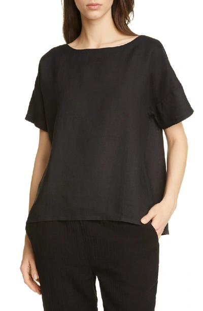 Shop Eileen Fisher Organic Linen Top In Black