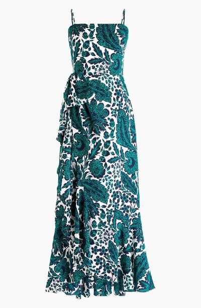 Shop Jcrew Ruffle High/low Silk Dress In Navy Green