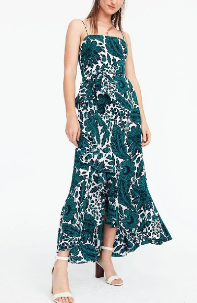 Shop Jcrew Ruffle High/low Silk Dress In Navy Green