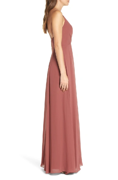 Shop Jenny Yoo Bryce Surplice V-neck Chiffon Evening Dress In Cinnamon Rose