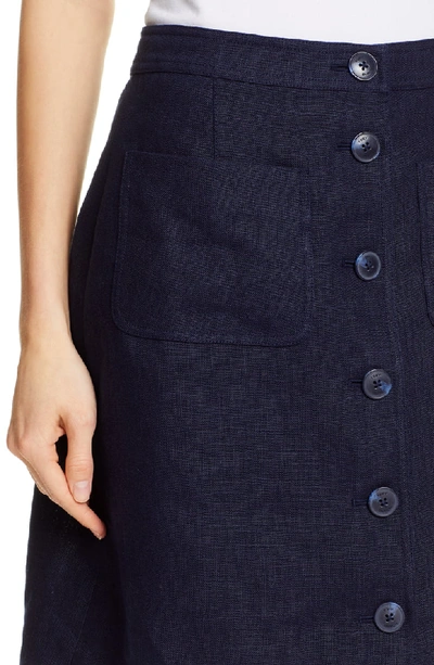 Shop Tory Burch Button Front Linen Skirt In Tory Navy