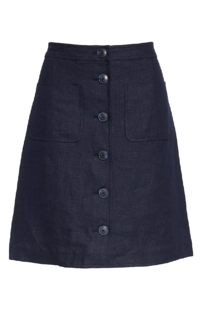 Shop Tory Burch Button Front Linen Skirt In Tory Navy