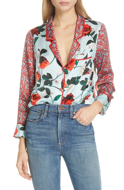 Shop Alice And Olivia Keir Pajama Shirt In Rosebud Floral Pwdr Blu/ Multi