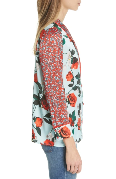 Shop Alice And Olivia Keir Pajama Shirt In Rosebud Floral Pwdr Blu/ Multi