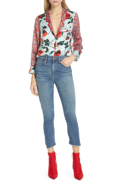 Shop Alice And Olivia Keir Pajama Shirt In Rosebud Floral Pwdr Blu/ Multi