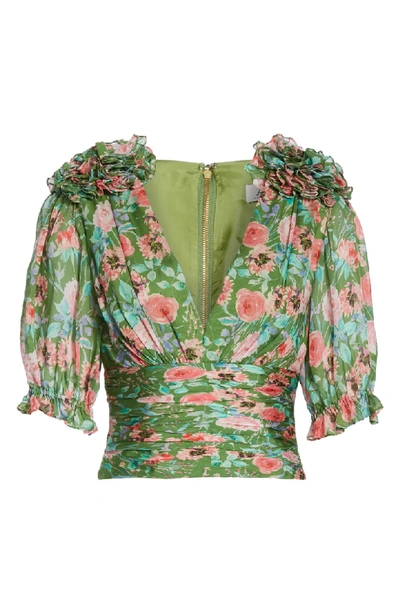 Shop Amur Neil Floral Print Silk Blouse In Grass Green