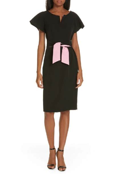 Shop Milly Tina Italian Cady Belted Dress In Black/ Candy Pink
