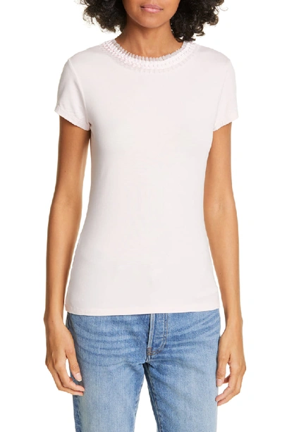 Shop Ted Baker Jacii Embellished Neck Fitted Tee In Nude Pink