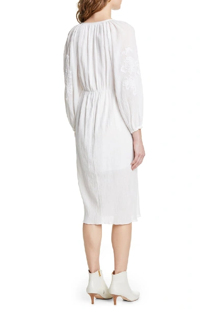 Shop Joie Embroidered Long Sleeve Cotton Gauze Dress In Porcelain