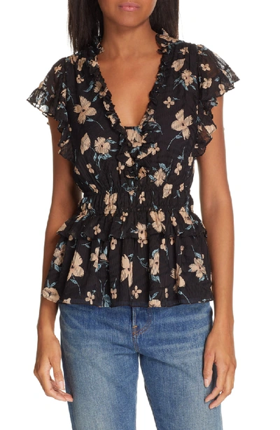 Shop Rebecca Taylor Daniella Floral Print Top In Black Combo