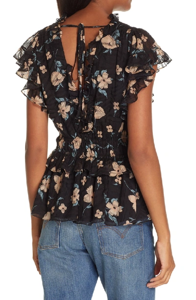 Shop Rebecca Taylor Daniella Floral Print Top In Black Combo