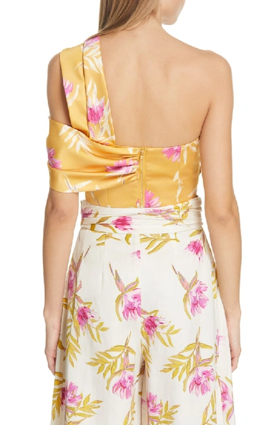 Shop Amur Marty Floral Print One-shoulder Bustier Top In Tumeric