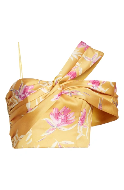 Shop Amur Marty Floral Print One-shoulder Bustier Top In Tumeric