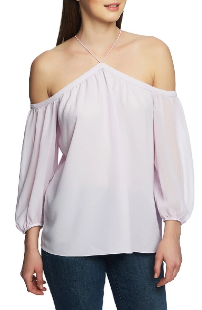 Shop 1.state Off The Shoulder Sheer Chiffon Blouse In Orchid Bud