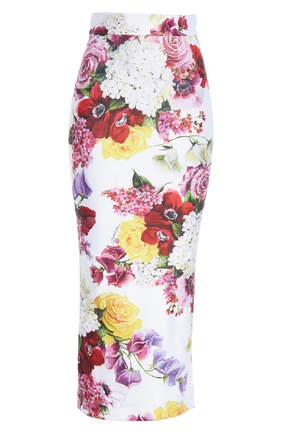 Shop Dolce & Gabbana Floral Print Jersey Pencil Skirt In Pink Floral