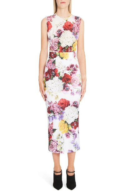Shop Dolce & Gabbana Floral Print Jersey Pencil Skirt In Pink Floral