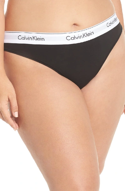 Shop Calvin Klein Modern Cotton-blend Thong In Black