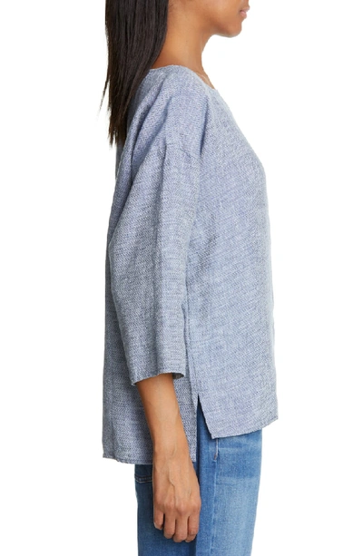 Shop Eileen Fisher Print Organic Linen Top In Chambray