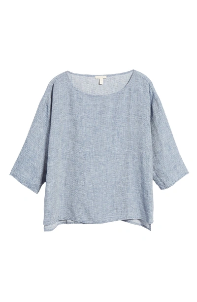 Shop Eileen Fisher Print Organic Linen Top In Chambray