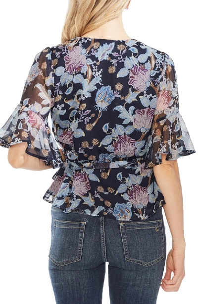 Shop Vince Camuto Poetic Blooms Belted Wrap Blouse In Classic Navy