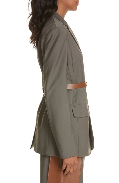 Shop Tibi Tablier Belted Blazer In Dark Stone