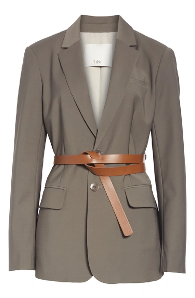 Shop Tibi Tablier Belted Blazer In Dark Stone